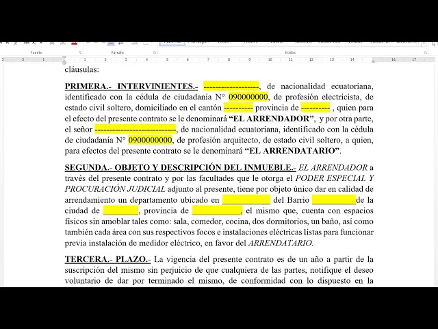 Ejemplo de contrato de arrendamiento