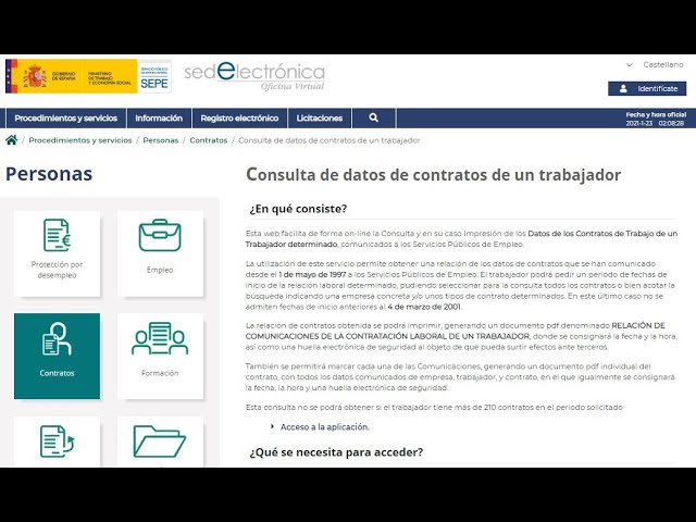 Consulta de datos de contratos laborales de un trabajador